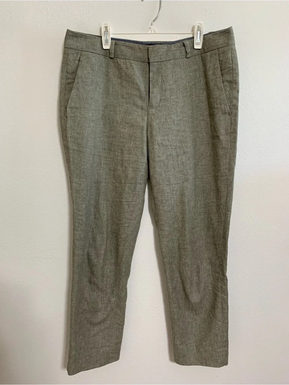 Banana Republic Womens Green-Gray Linen Cotton Stretch Ankle Dress Pants Size 6